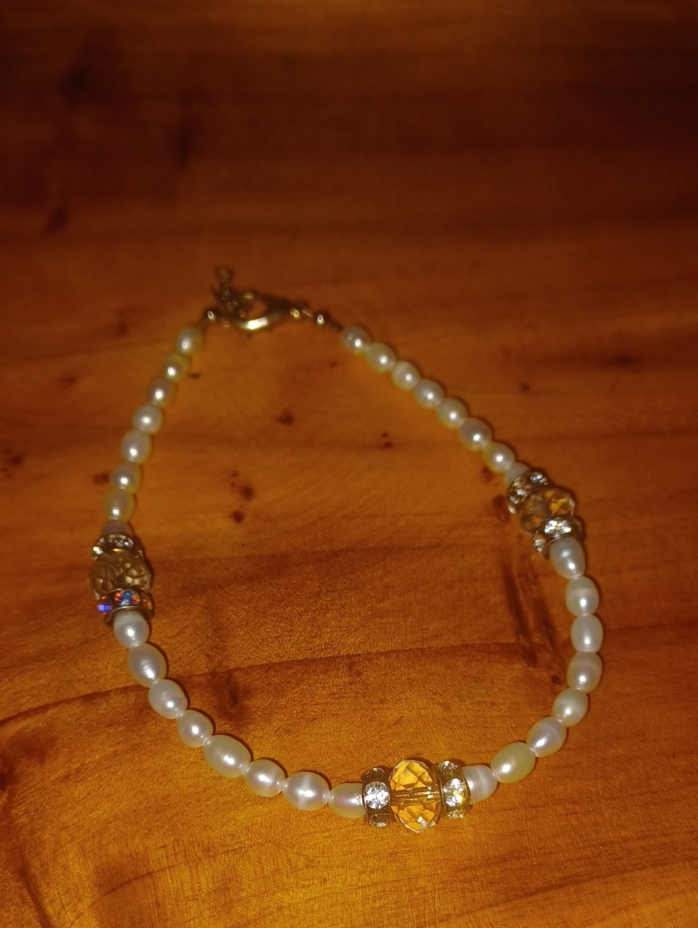 Vintage Genuine Freshwater Pearl Anklet 10.5" AB Rhinestone Accents Tested